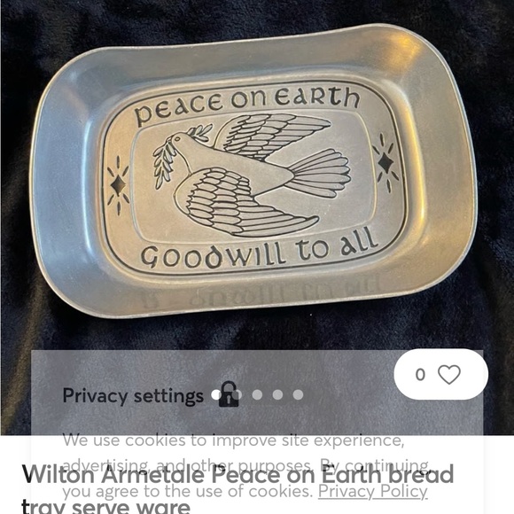 Wilton Armetale Silver Bread Tray with Peace Design